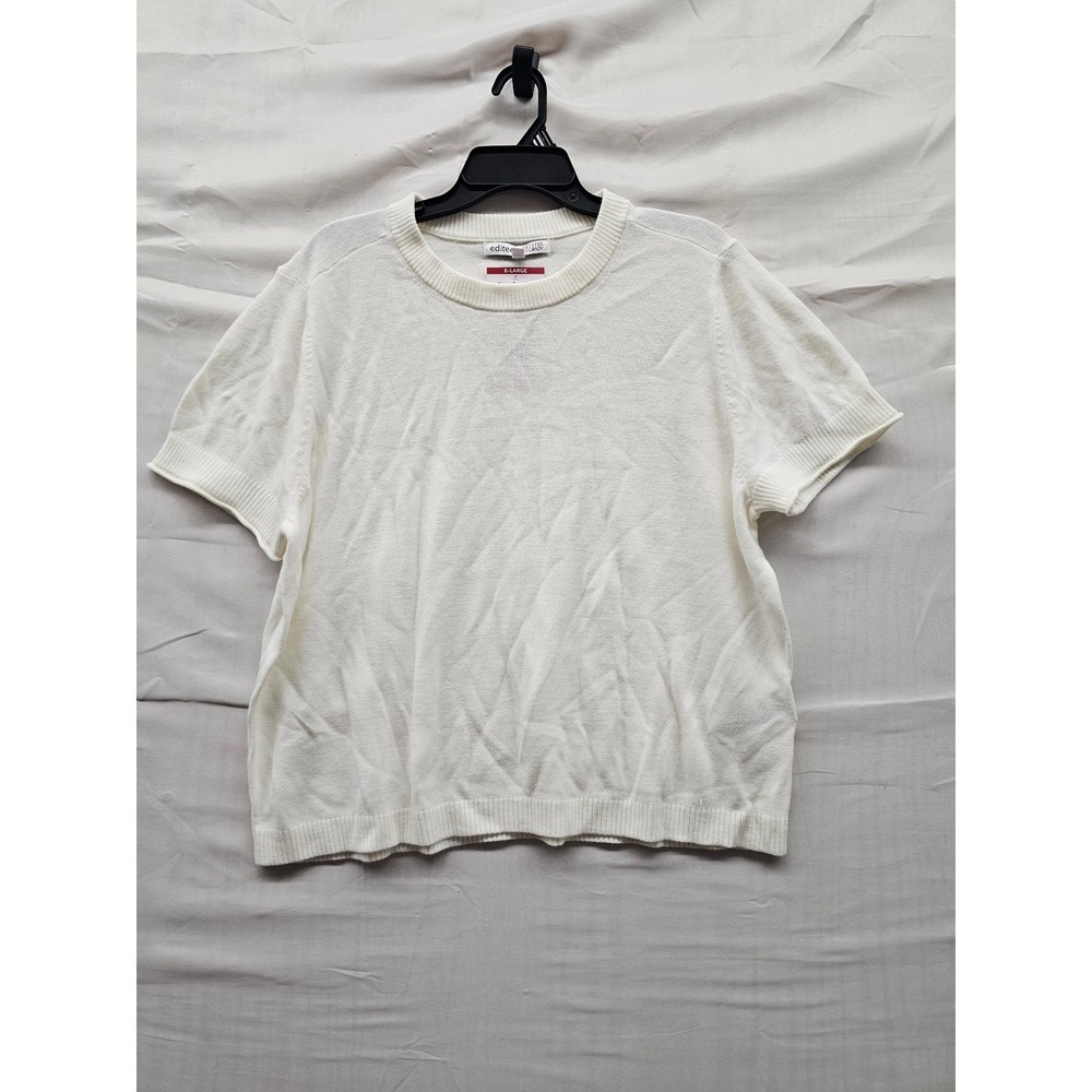 Hunter McGrady Womens Short Sleeve Pullover Sweater Cream Acrylic Casual Size XL